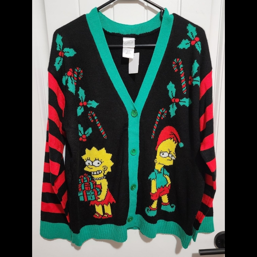 The Simpsons Christmas sweater Bart Lisa cardigan NEW NWT large